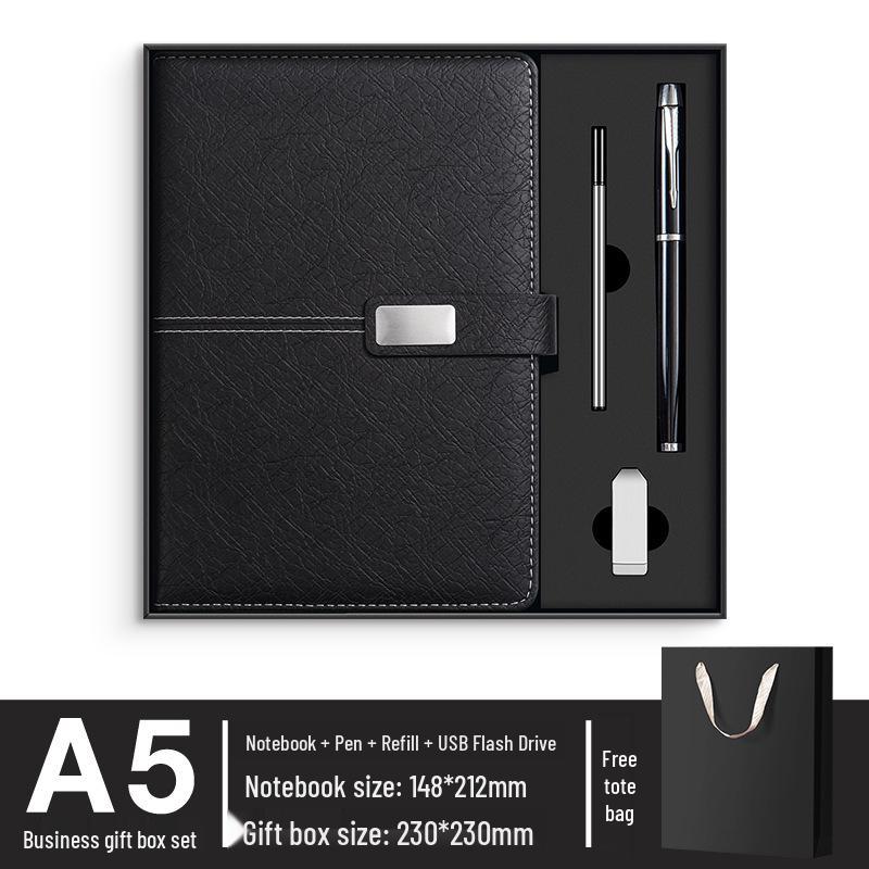 A5 Premium Geschenkset: Personalisierter Geschäftsnotizblock/Besprechungsprotokollant mit individuellem Logo.