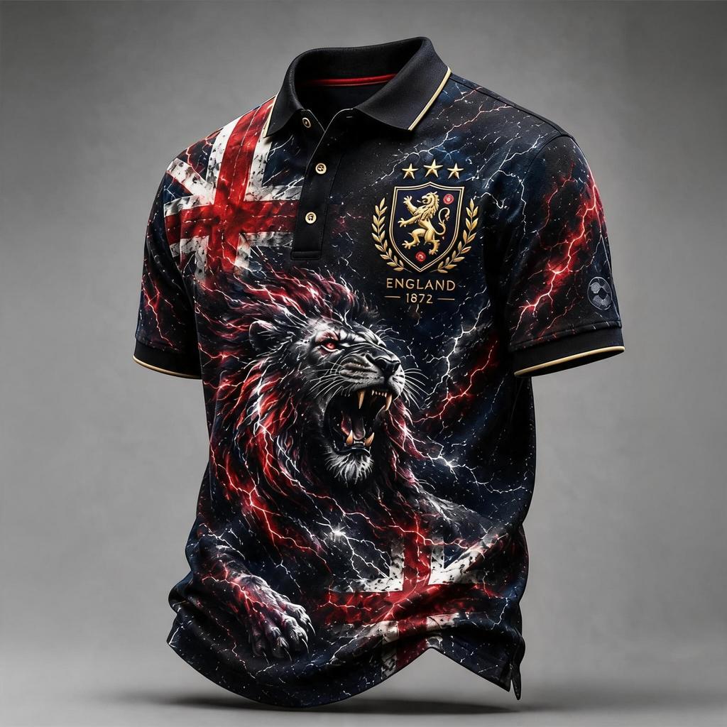 Camiseta Polo Estampada de Fútbol de Inglaterra para Hombre Corte Clásico Manga Corta Camiseta de Fútbol Ropa Deportiva Casual para Hombre