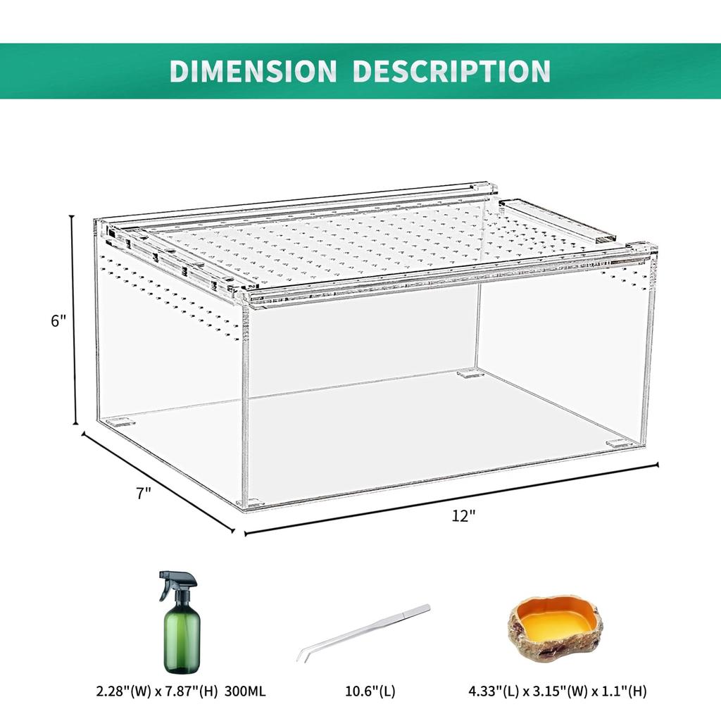 Reptile Terrarium Kit, 30*18*15 Cm, Reptile Breeding Box, Magnetic Acrylic Case, for Tarantulas, Hermit Crabs, Jumping Spiders, Iguanas, Leopard Gecko