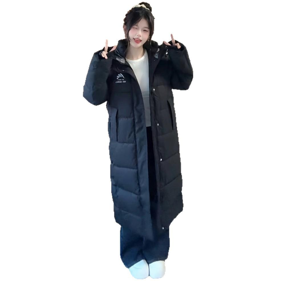 European and American new cotton-padded clothes for women's winter thickened hooded over the knee long cotton-padded clothes for couples cotton-padded