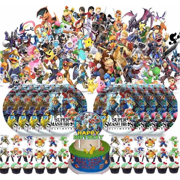 Super Smash Brothers Party Supplies Birthday Super Smash Bros. Decorations Plates Banner Cake Toppers Set Decorations Decor
