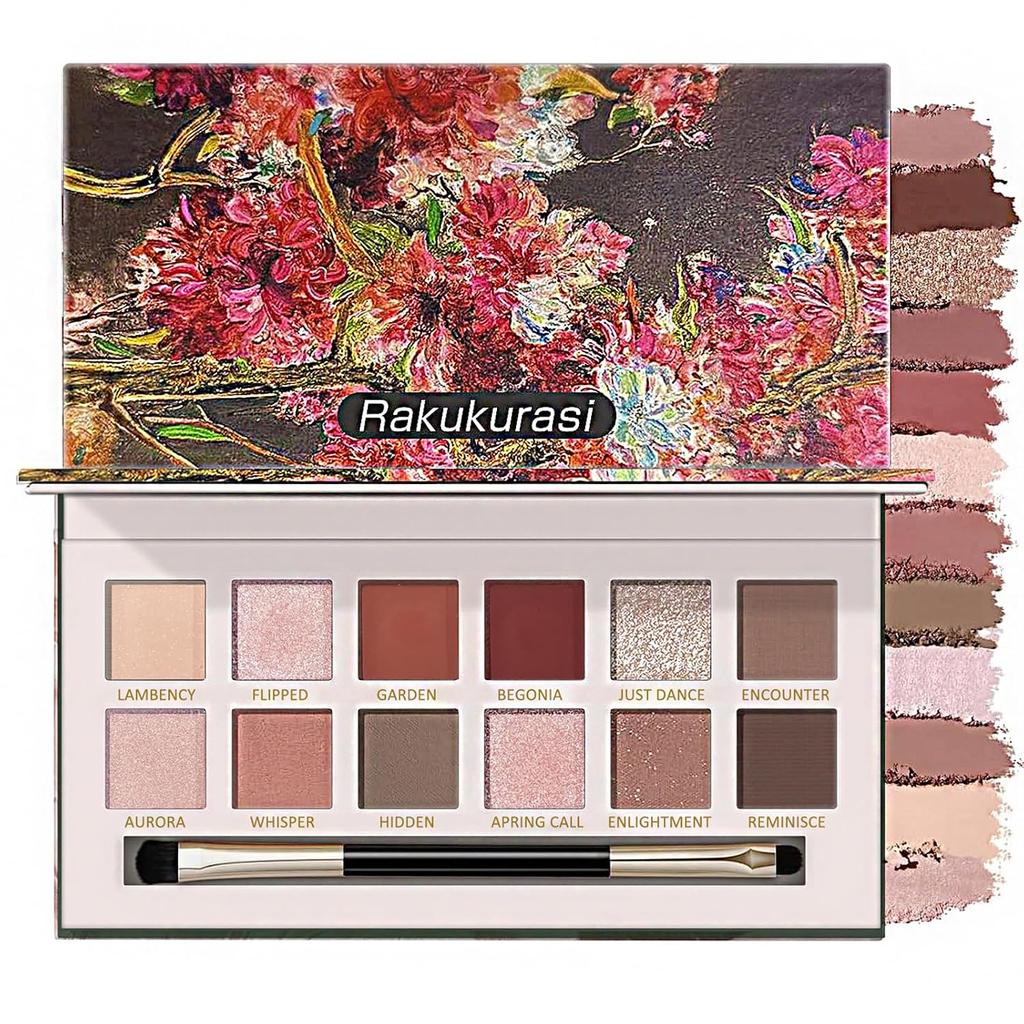 Spring Goddess Collection 12-Color Eyeshadow Palette High Pigmentation Pink Beige Matte Pearl Finish Waterproof Sweatproof Adherence Double Brush As