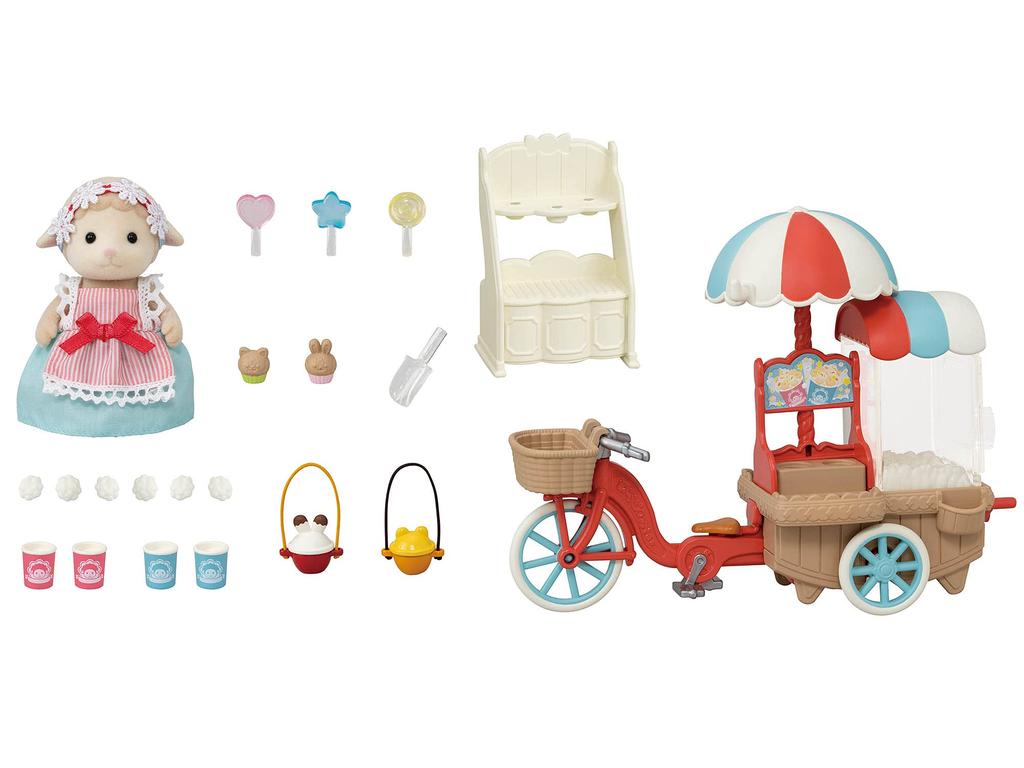 Sylvanian Families Amusement Park Shop Popcorn ST Mark Certified Toy Dollhouse for Ages 3 and Sylvanian Epoch "Ponpon! Cycle" Mi-90 Up, Families,