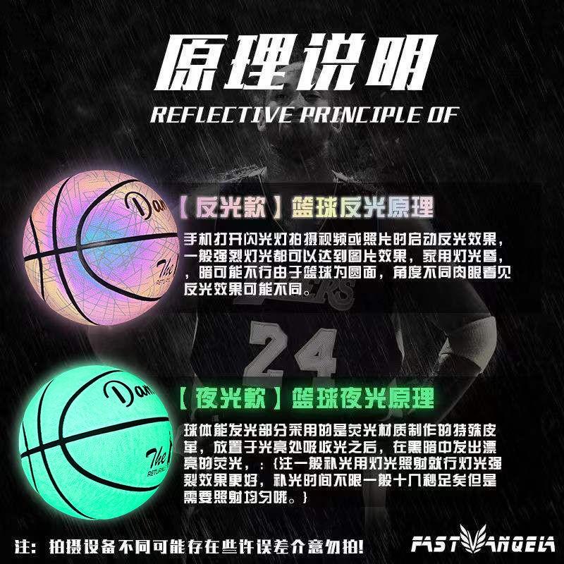 Pallone da Basket Riflettente Luminoso al Buio per Bambini e Adulti Gioco Notturno all'Aperto Taglia 5/6/7 Pallone Sportivo in PU Con Accessori