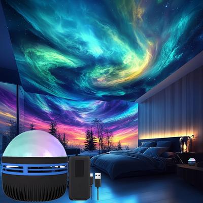 1 Stück LED Nordlicht-Projektionslampe, Aurora Borealis-Effekt, Fernbedienung, USB-betrieben, Farbwechselndes Licht, Für Schlafzimmerdeko
