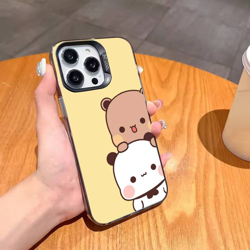 Hot BuBu DuDu Couple Cartoon Phone Case For iPhone17,16,15,14,13,12,11,Pro,MAX Gray Matte Silicone Black Cover