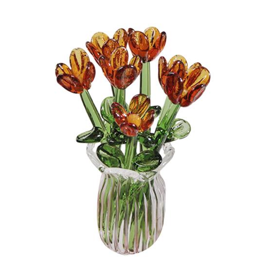 

Скляний букет квітів з вазою Ручна робота Міні-декор квітки для дому вітальні Ручна робота Імітація квіткового орнаменту зі стеблом I