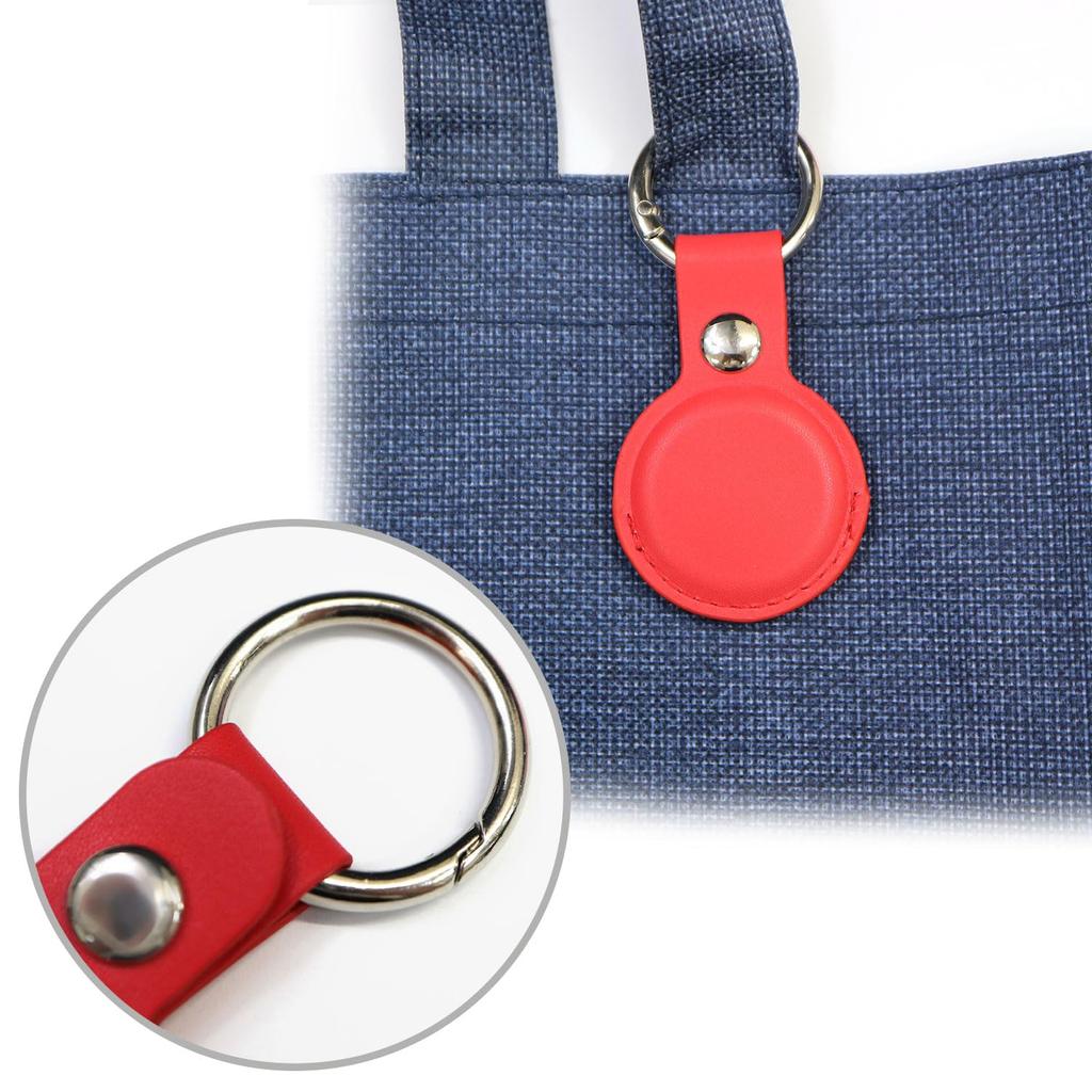 AirTag Case Leather [Red] Red AirTag Keychain Round Carabiner Cover