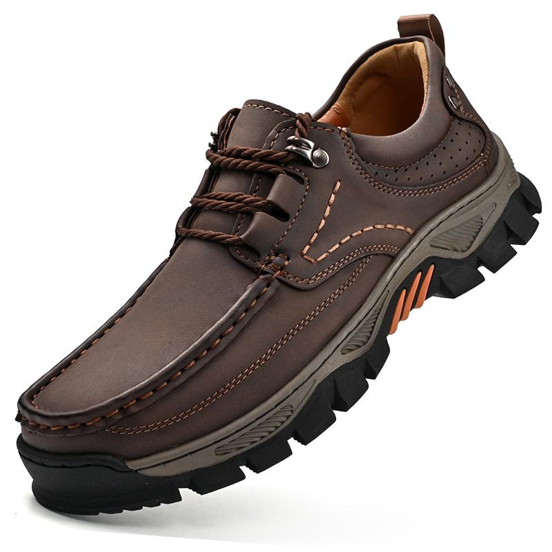 Módní Outdoorové Kempingové Turistické Boty Pánské Kožené Šněrovací Ploché Horolezecké Boty s Tlustou Podrážkou Cestovní Chůze Pánské Boty Velká Velikost 40-50