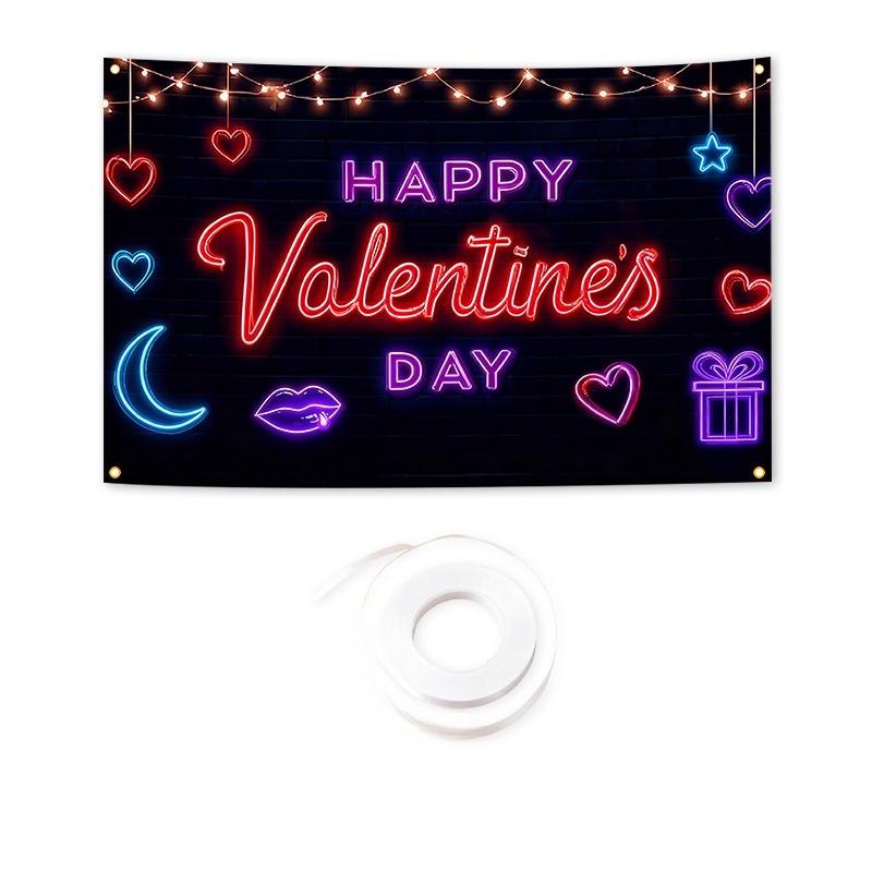 New pink Valentine's Day series backdrop banner, romantic heart-themed photo decoration flag