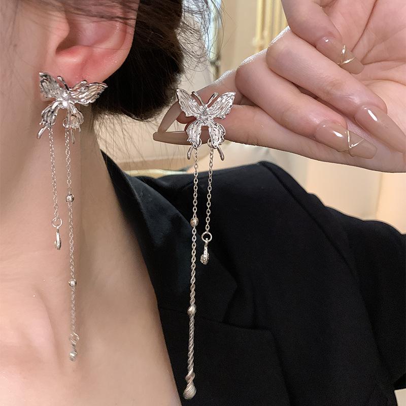 Chinese Style Butterfly Tassel Eardrop Earrings
