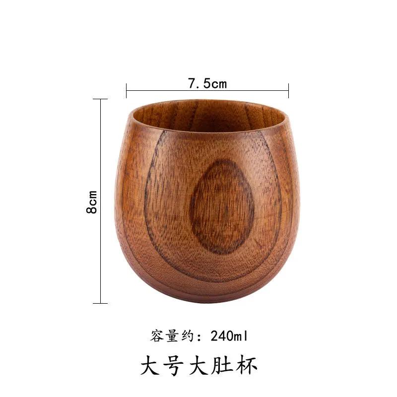 Wooden Big Belly Cups Japan Style Milk Water Cup with Handle Beer Coffee Milk Tea Mug Handmade Natural Kitchen Bar Drinkware Cup