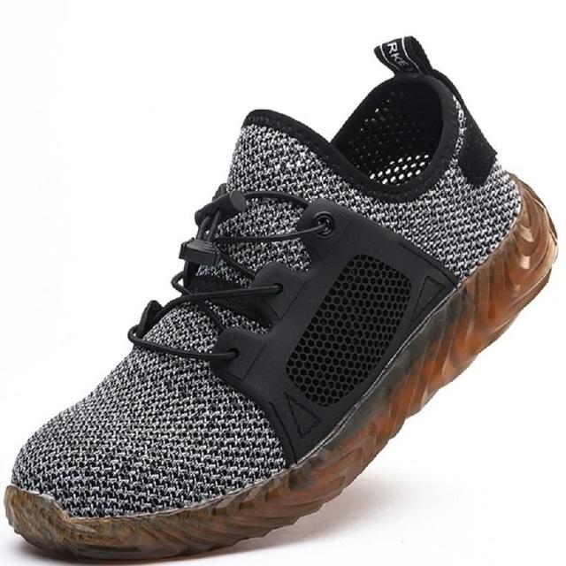 

Мужские кроссовки для езды на велосипеде и пешего туризма, летняя безопасная рабочая обувь, женская спортивная обувь, нескользящие легкие противоударные ботинки со стальным носком и проколами 37 серый