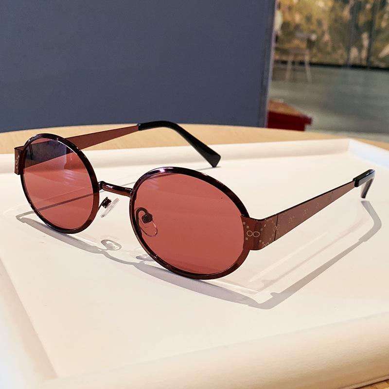 

New G Brand Metal Oval Sunglasses Fashion Party Show Sunglasses Hot Girl Sun Protection Sunglasses C7Purple frame purple gra