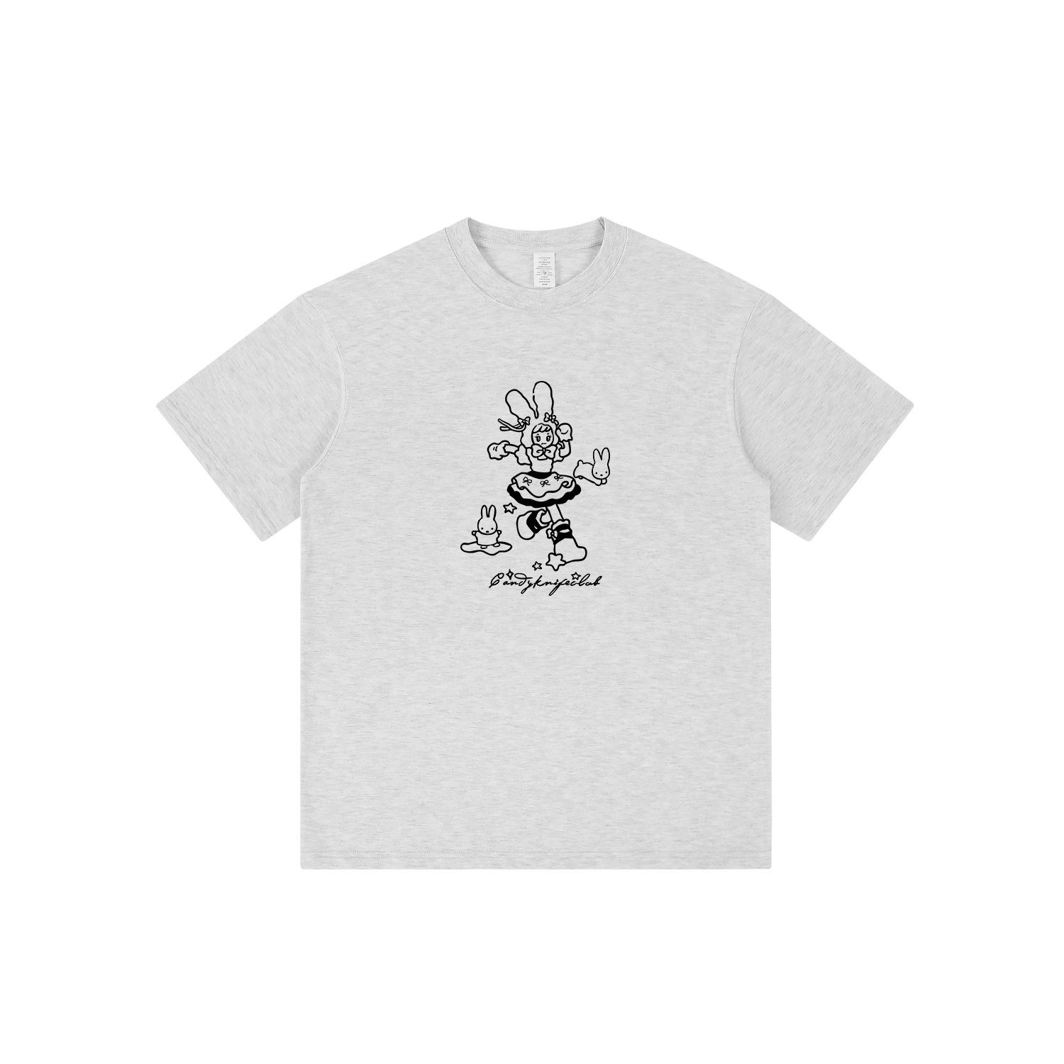 

Унисекс черная футболка с коротким рукавом и круглым вырезом с принтом кролика S хизер серый