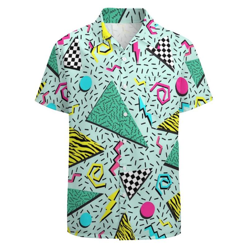 Classic 3d Print Hawaiian Shirt For Men Funky Retro Graphics Party Shirt Short Sleeve Button Up Shirt Street Y2k Clothing