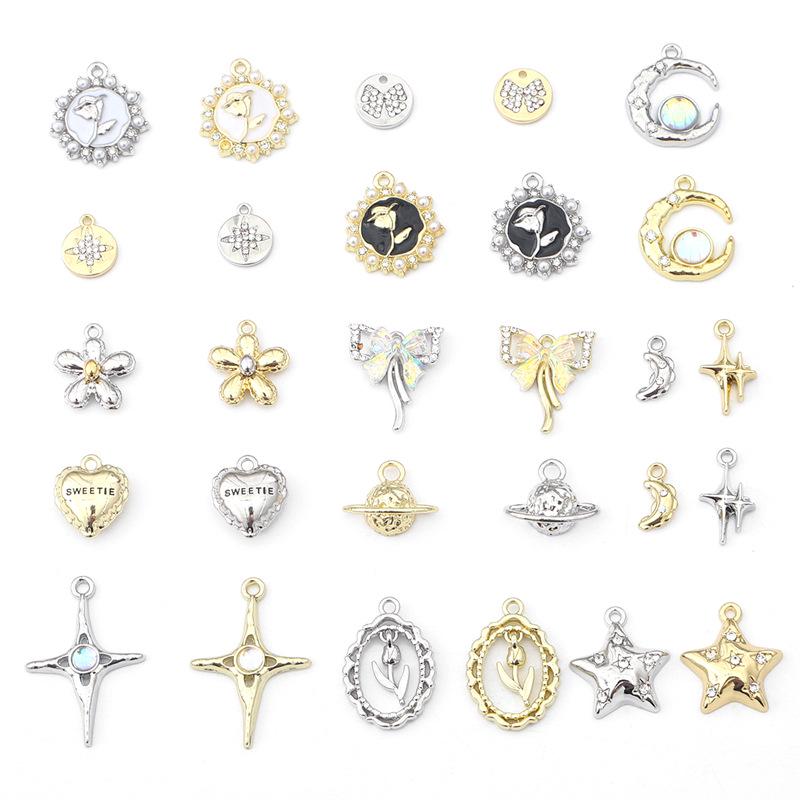 

Enchanting Silver Tulip Hexagram Bow Star Rose Pendant for DIY Beading 2 per package