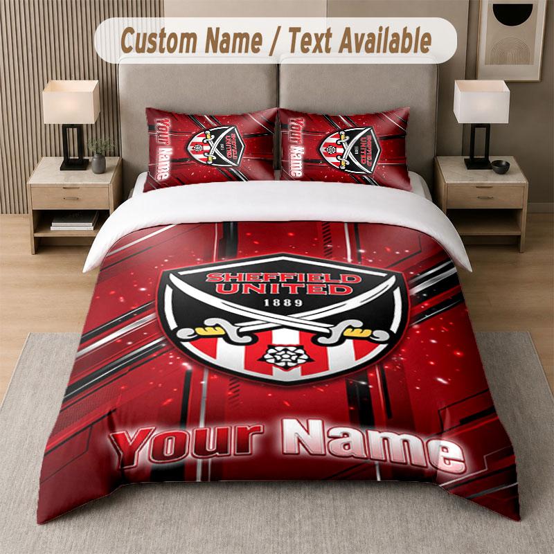 Maßgeschneidertes Bettwäsche-Set Sheffield United FC Muster, Druck Name Text 1 Bettbezug plus 2 Kissenbezüge Heimtextilien