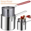 Stainless Steel Tempura Small Deep Frying Pan Deep Frying Pot with Strainer Basket Milk Warmer Pot Chicken Fried Cooking Tools
