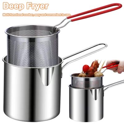 Petite Poêle à Frire Profonde en Acier Inoxydable pour Tempura, Marmite à Frire Profonde avec Panier Passoire, Pot Chauffe-Lait, Outils de Cuisson pour Poulet Frit
