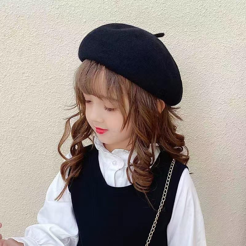 

Детский берет из смесовой шерсти в корейском стиле - Универсальная осенне-зимняя шапка для девочек One Size