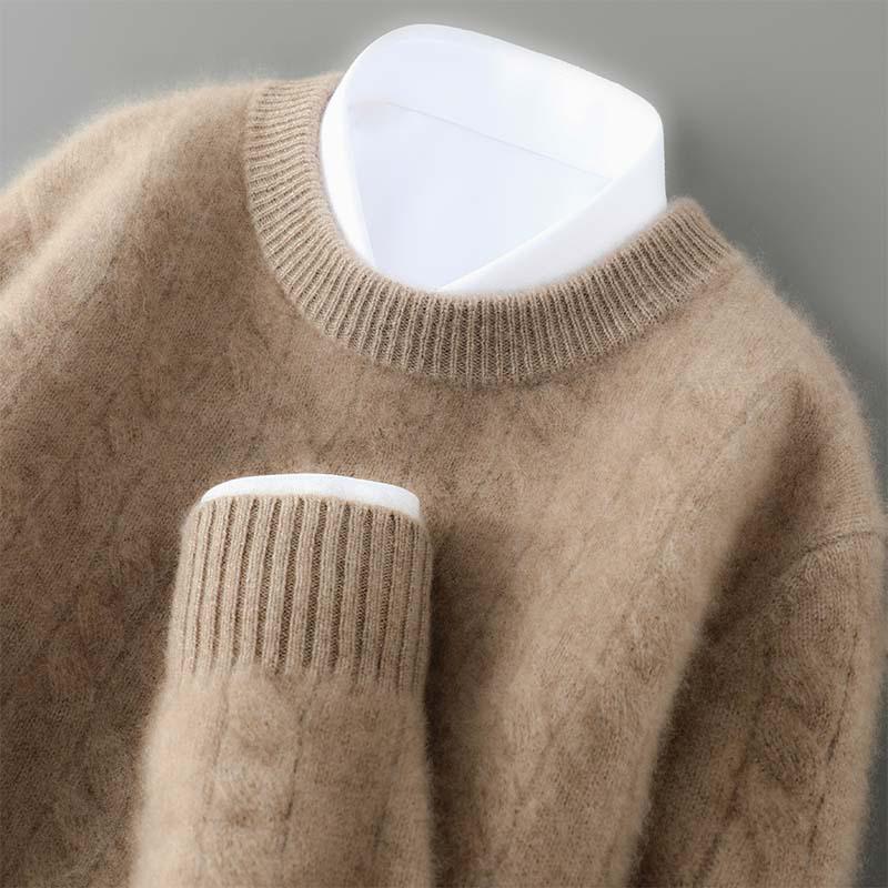 

Men s Minimalist Wool Ribbed Knit Sweater – Round Neck Versatile Pullover Base Layer Top XXL