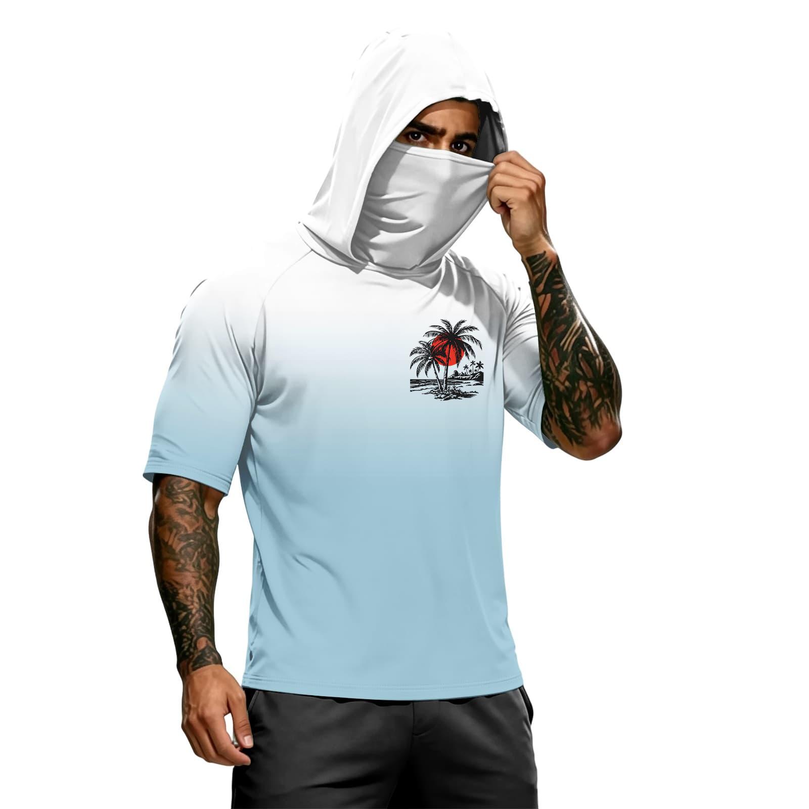 Men s Quick-Dry Short Sleeve Hooded Sun Shirt - 50+ Block, Colorblock Design for Fishing, Hiking, Outdoor Sports L