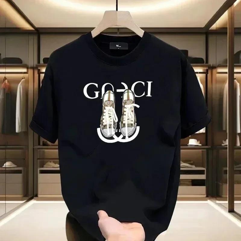 New high-end color bear print T-shirt pure 100% cotton T-shirt short sleeve men's print T-shirt shirt loose clothing