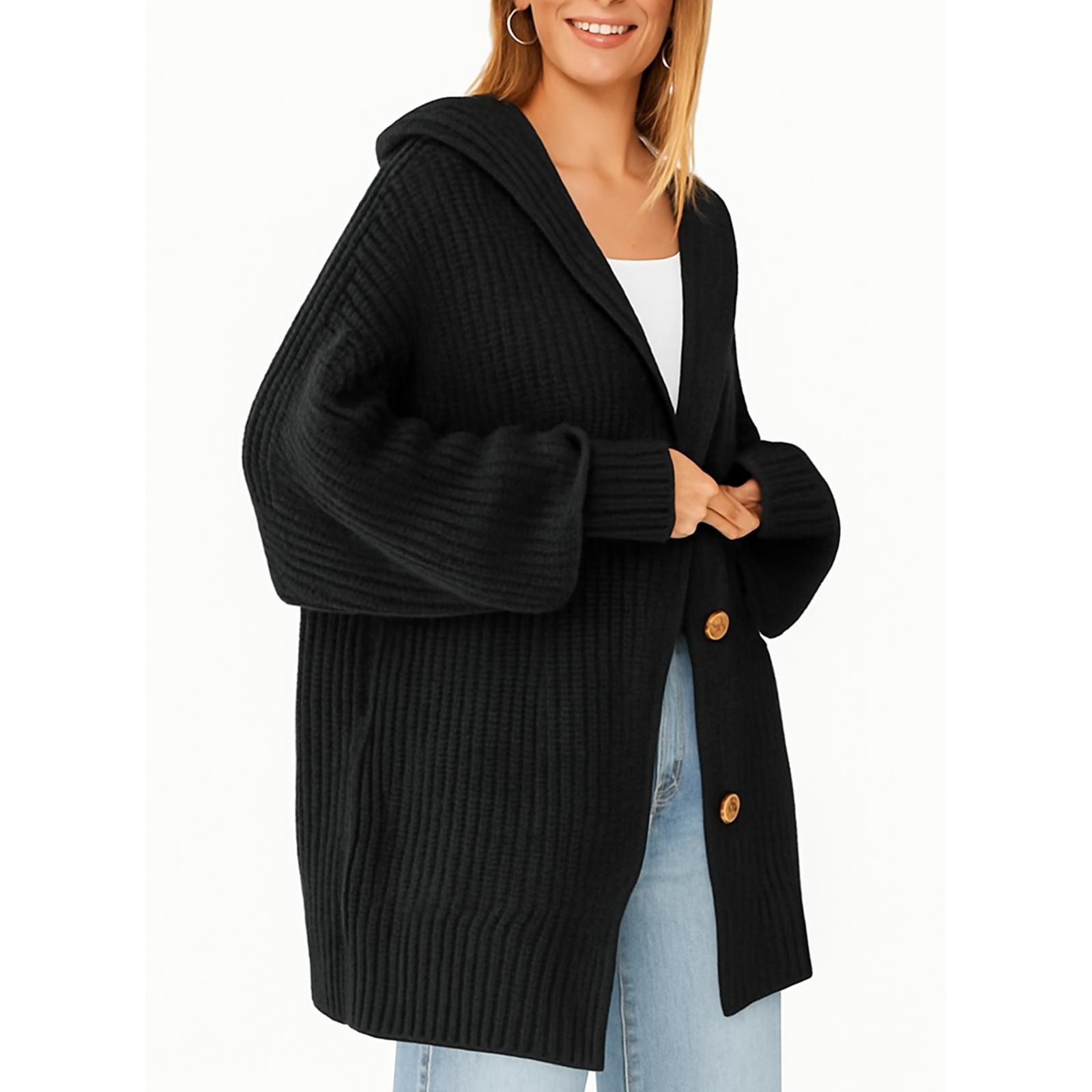 

Женский кардиган, свитер, вязаные кардиганы большого размера с длинными рукавами на пуговицах L чёрный