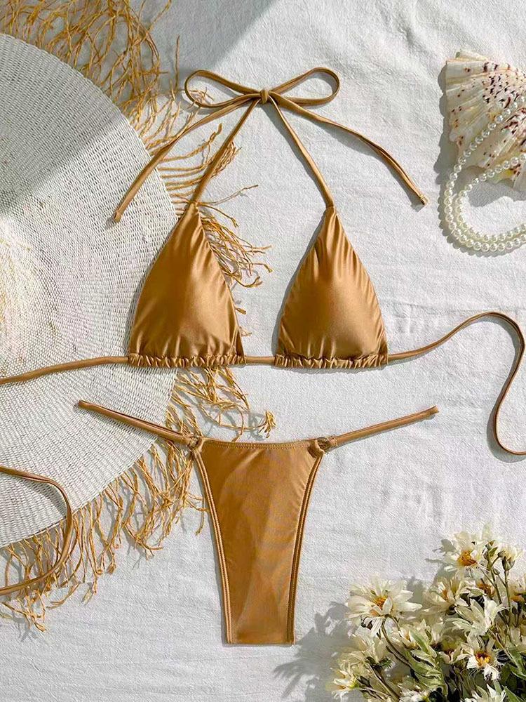 TS JYL-SW168 Solid Halter Tie Bikini, Three-Point Summer Swimwear For Ladies S