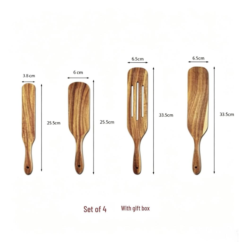 Teak Spatula 5-Piece Set: Pizza, Snack, Salad & Mixing Spoons