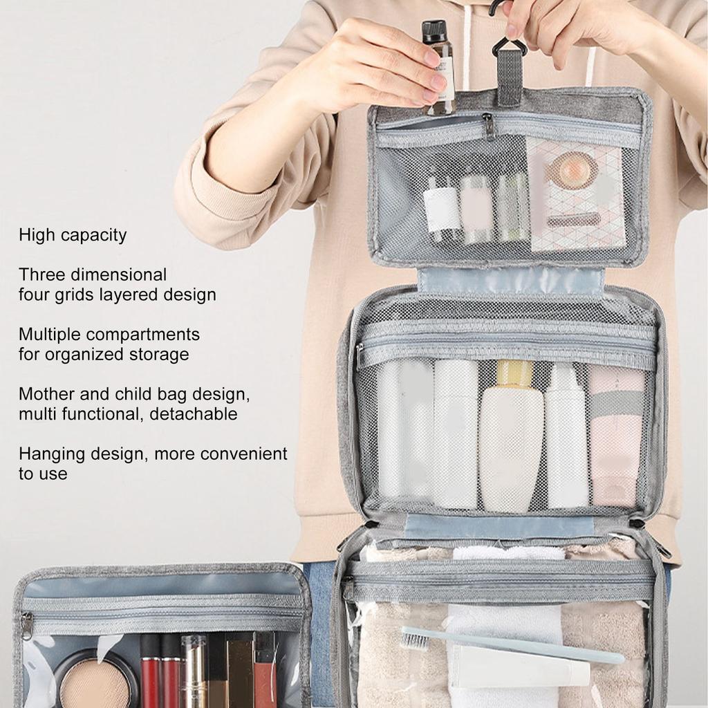Hanging Toiletry Bag Large Capacity 4 Grids Waterproof Foldable Travel Makeup Bags for Outdoor Travelling Business Trip