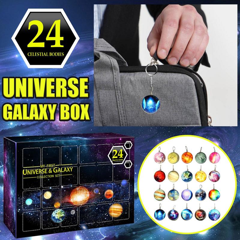 Galaxy Christmas 24 Days Advent Calendar Gift Box 2024 New Year Countdown Kids Teens Planet Universe Glass Beads Marbles Toys