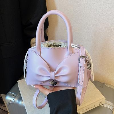 Elegant Pink Bow Handbags Summer Women's Chic Drawstring One Shoulder Bags French Texture PU Versatile Crossbody Bag