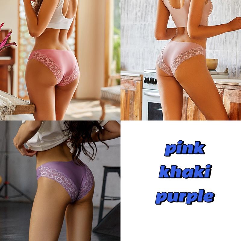 3PCS/SET Bezešvé kalhotky pro ženy Krajkové kalhotky Bez stop a prodyšné spodní prádlo s nízkým pasem, jednobarevné spodní prádlo