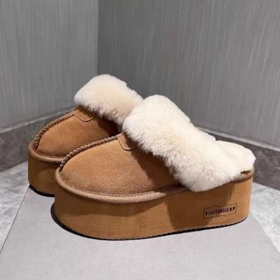 Dames Bont Platform Suède Pantoffels Merk Flats Pluche Katoenen Schoenen Winter Warm Hoge Hakken Schoenen 2025 Trend Slingback Zapatos Mujer