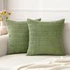 Green Soft Boho Striped Corduroy Throw Pillow Covers, Modern Farmhouse Decor for Sofa Living Room Bed Car 45x45CM Cushion Cover