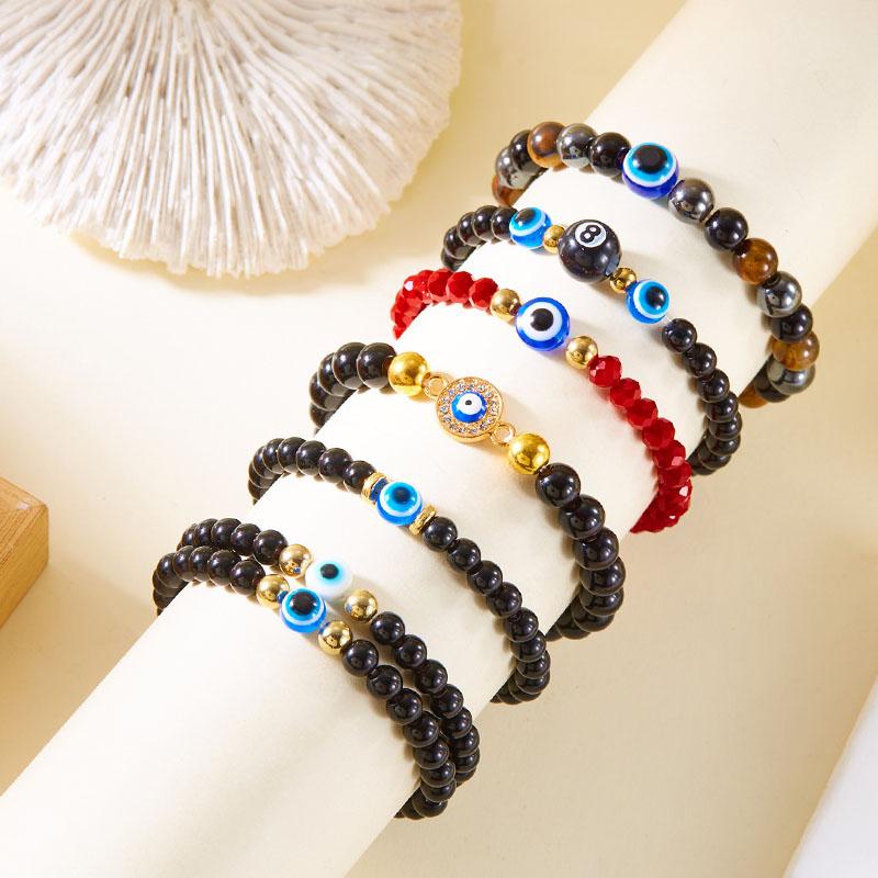 Turkish Blue Eye Bracelet Lucky Amulet  Hand Chains Gifts 5/8MM Tiger Eye Stone Beaded Evil Eye Bracelets for Women Men