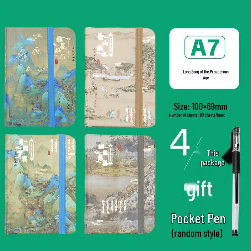 A7 Notebook with Strap, A6 Compact Notepad, Thick Cute Mini Pocket Book