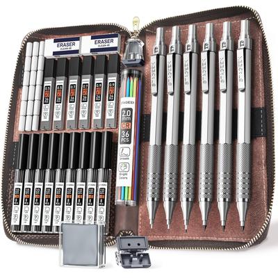 STAGEEK Mechanischer Bleistift-Set mit Leder-Silber-Etui,