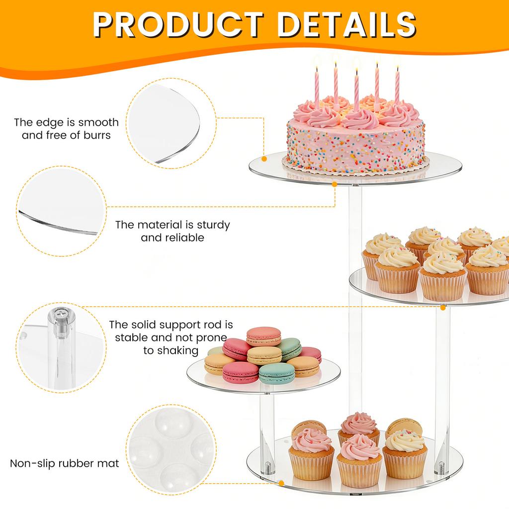 4 Tier Cake Stand Acrylic Transparent Cupcake Stand Round Display Display Tree Stand for Wedding Party Birthday Family Gathering