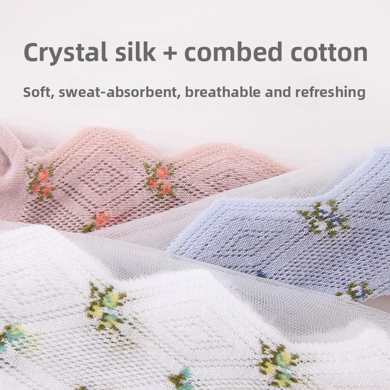 5 Pairs Socks Crystal Stockings Women's Summer Flower Crystal Socks Wicking Sweat Breathable Glass Socks