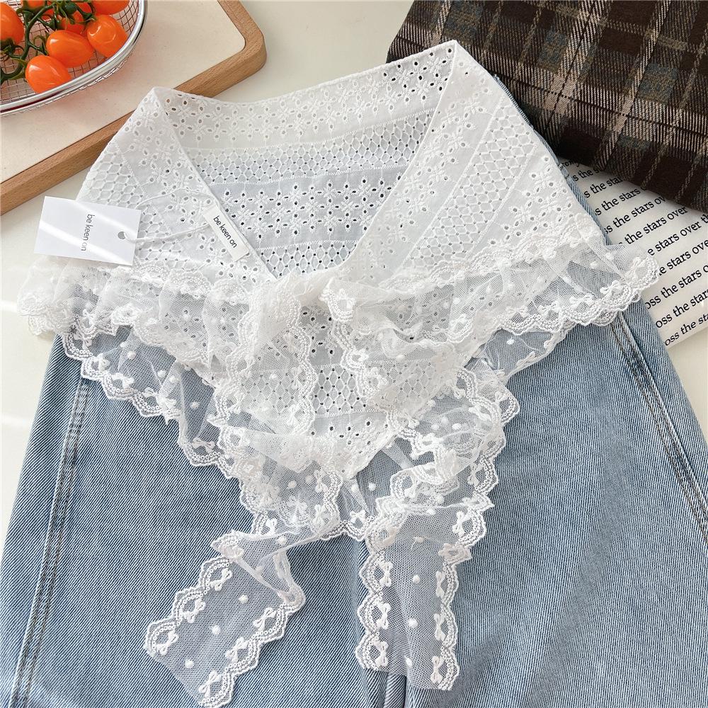 Retro Lace Edged Silk Triangle Scarf and Midi Skirt Combo for Women