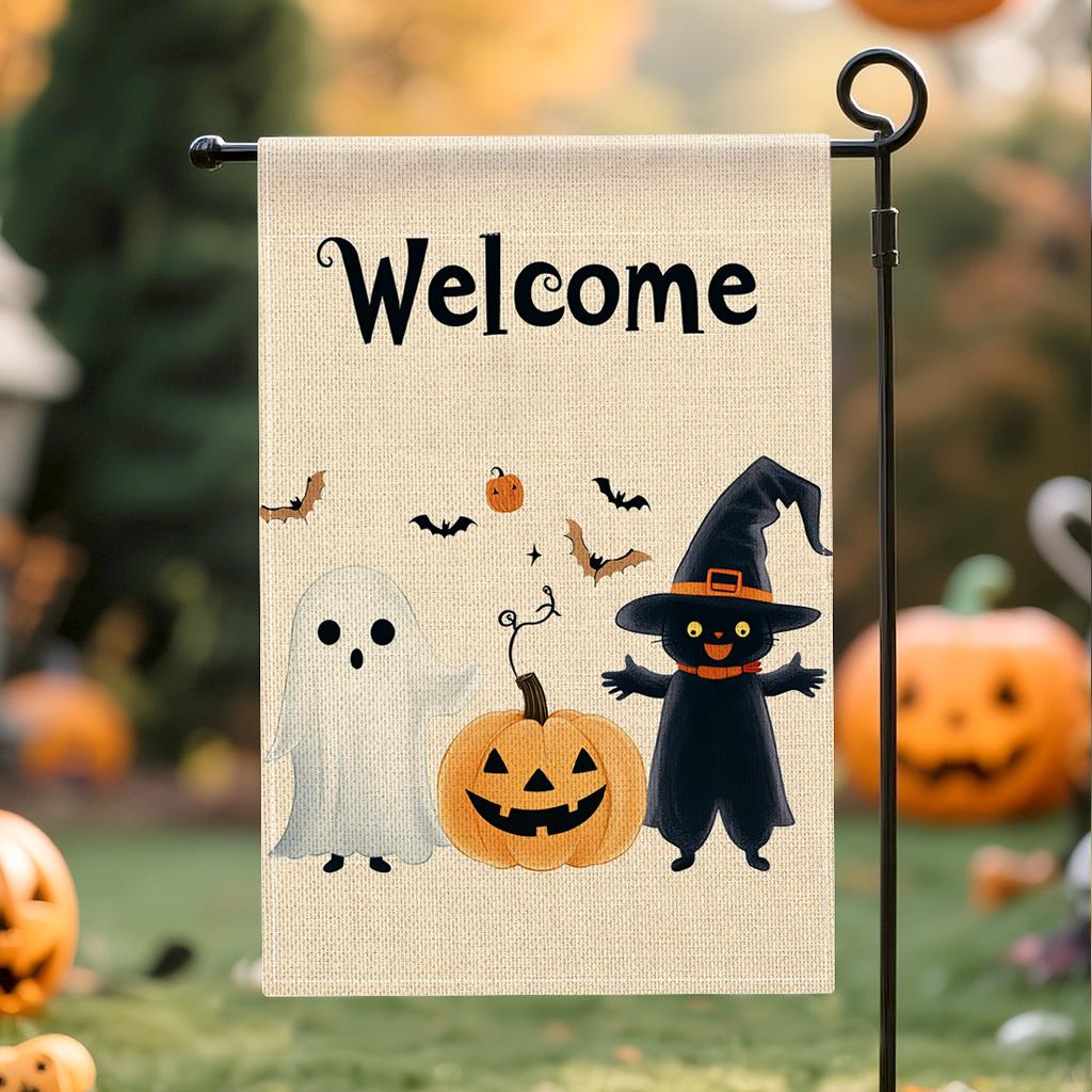 Halloween Garden Flag Pumpkin Ghost Witch Halloween Flags Double Sided Funny Yard Decoration for Outdoor Welcome