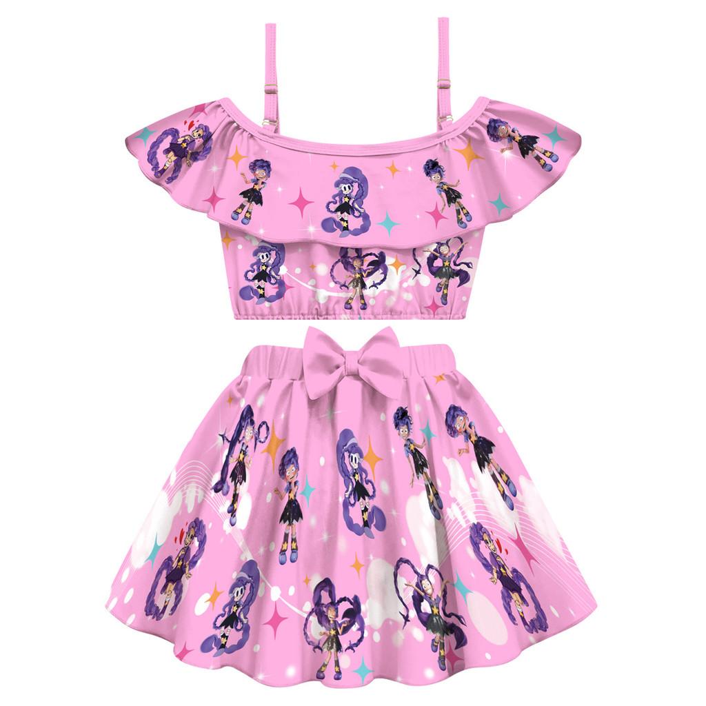 

20859 Multi-color Kids Girls Lily Lovebraids Bobi Time Printed Swimsuit Swimwear Sets 160cm