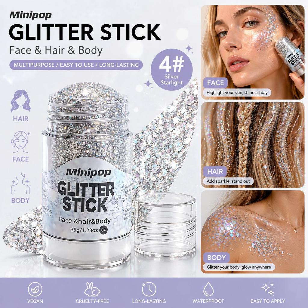 MINIPOP Body Paint Glitter Stick Face Lips Star Shimmer Festival