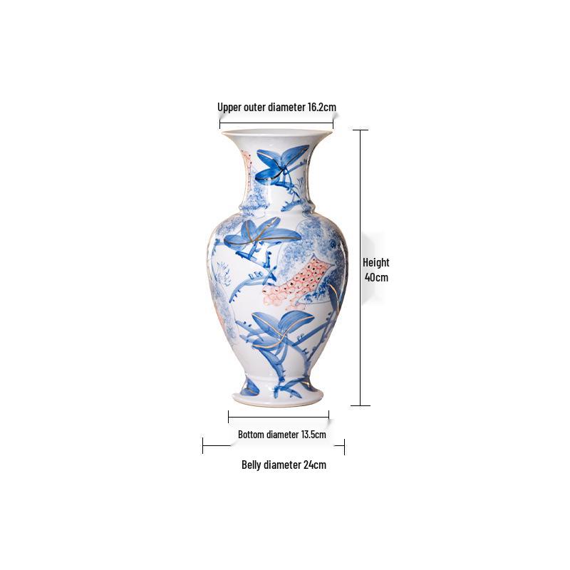 Gilded Blue and White Hand-Painted Ceramic Vase: New Chinese Style Retro Ornament