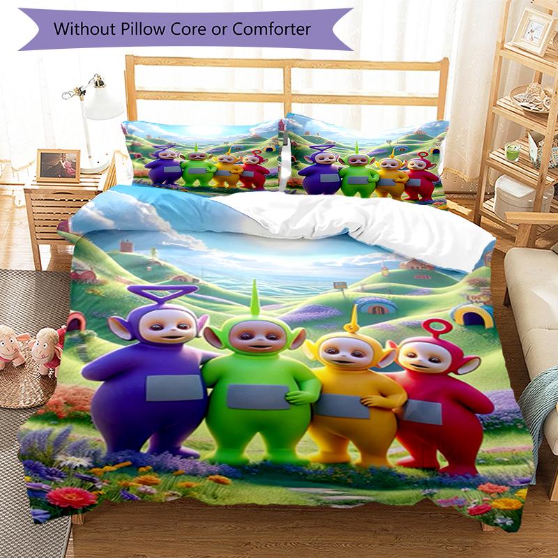 3pcs Teletubbies Bedding Set Duvet Cover Closure Includes 1 Duvet Cover & 2 Pillowcases, Soft and Comfortable for All Seasons.