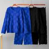Wool Suit Autumn Checkered Crew Neck Top + Casual Sports Wide-leg Pants Two-piece Set for Women