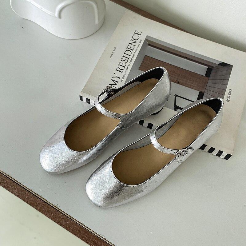 Женские туфли-лодочки из натуральной кожи очень мягкие винтажные туфли на низком каблуке с квадратным носком и верхом из воловьей кожи 39 серебряный 6520₽